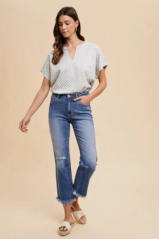 Med Blue Raw Hem Cropped Jeans - Eclectage