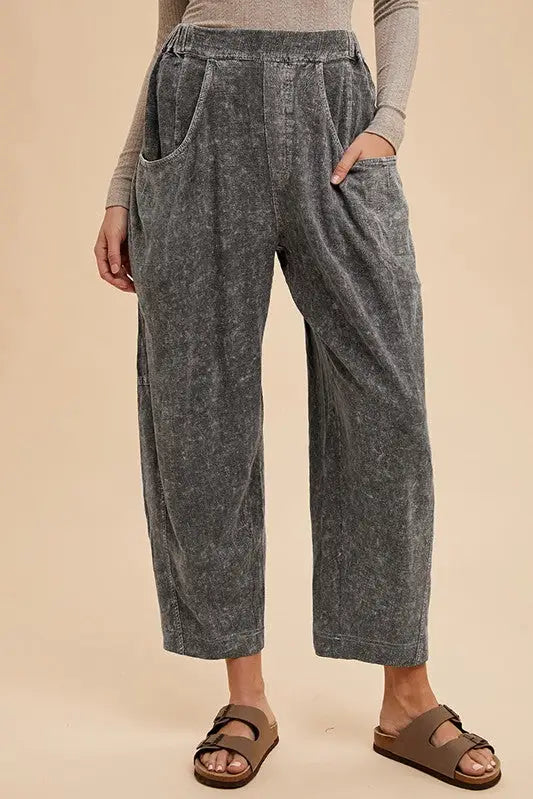 Mineral Washed Elastic Waist Pants - Eclectage