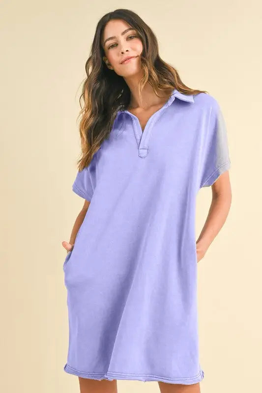 Mineral Washed Johnny Collar Dress - Eclectage