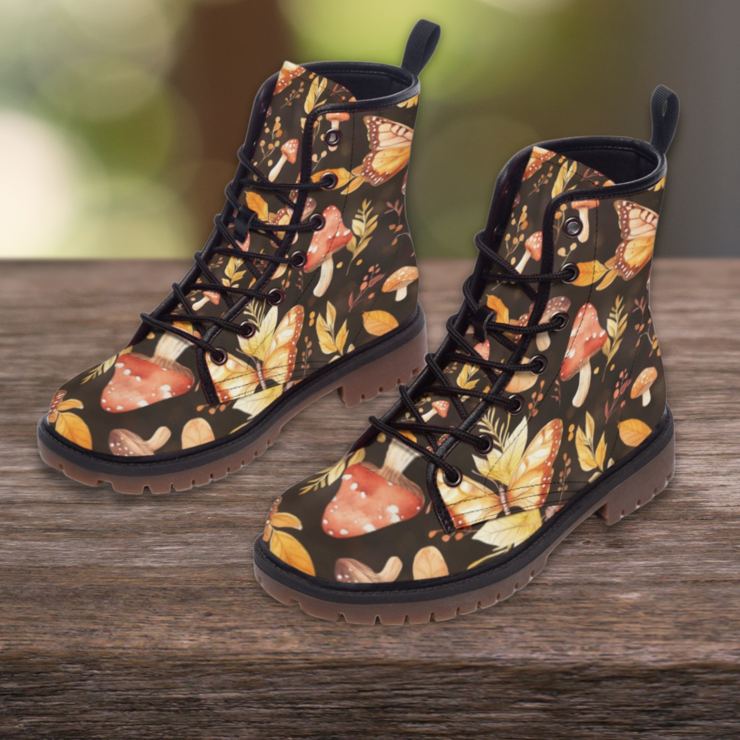 Mushroom and Butterflies Print Short Boots