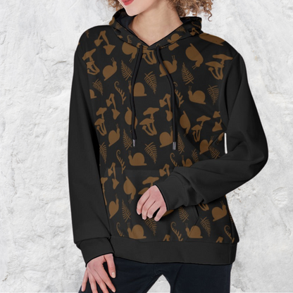 Mushrooms and Snails Print Heavy Fleece Hoodie