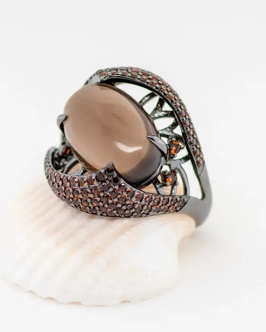Natural Smoky Quartz Gemstone Cocktail Ring