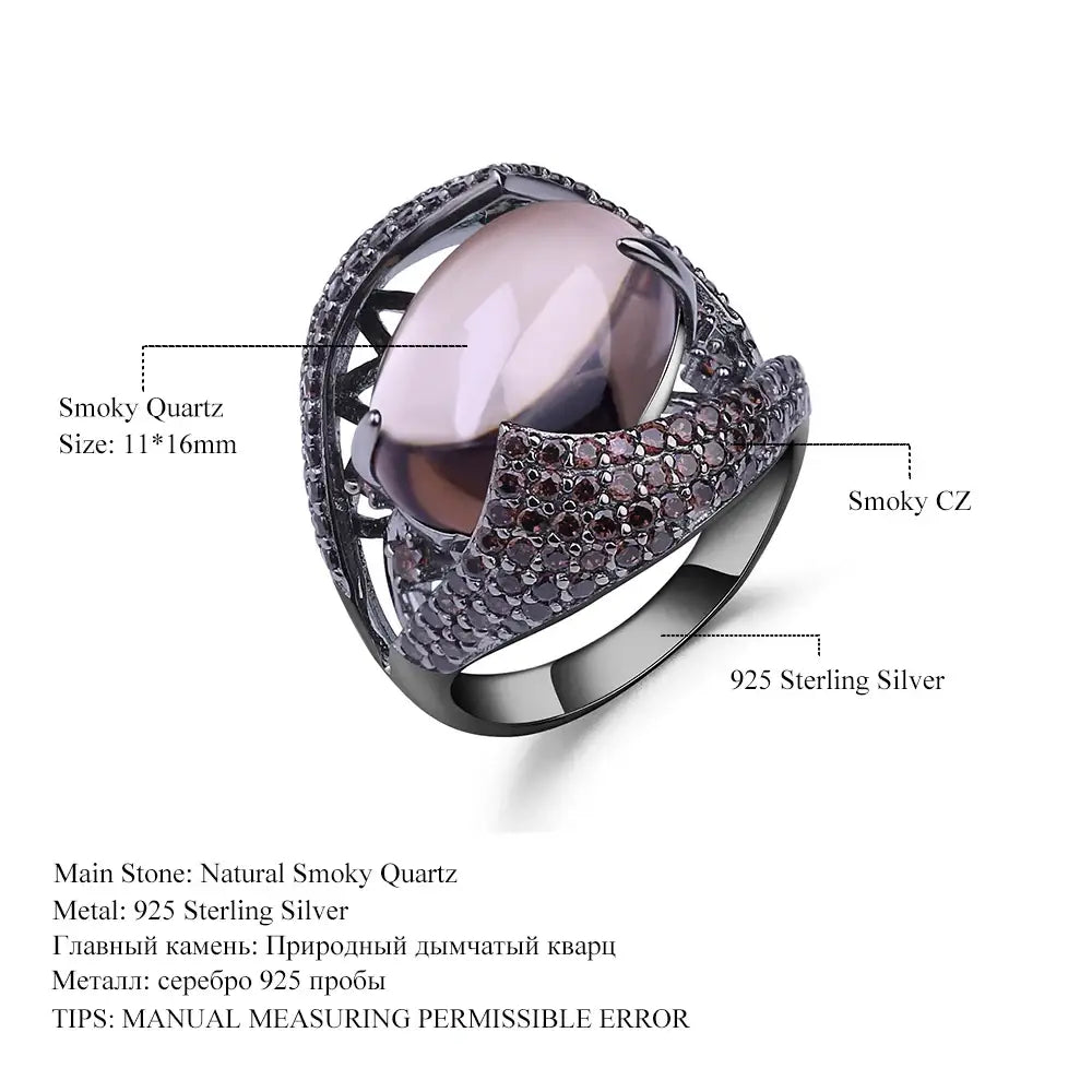 Natural Smoky Quartz Gemstone Cocktail Ring
