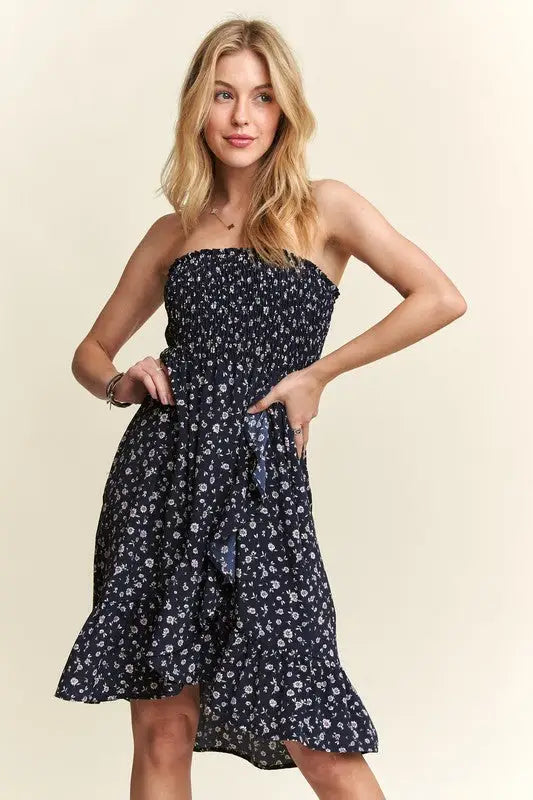 Smocked Floral Tube Dress with Pockets - Eclectage