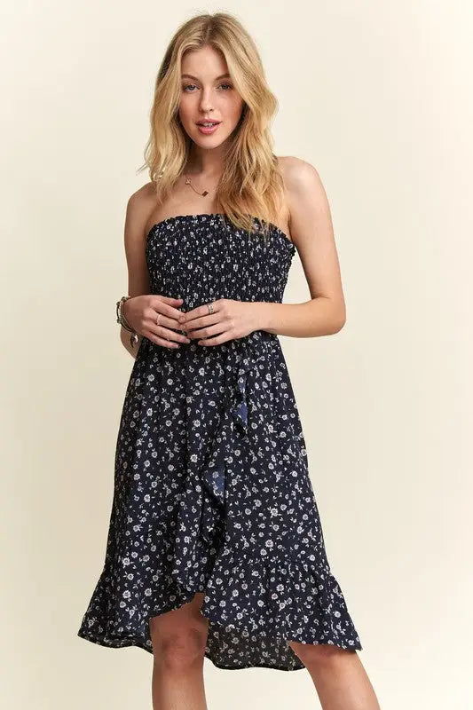 Smocked Floral Tube Dress with Pockets - Eclectage