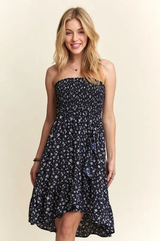 Smocked Floral Tube Dress with Pockets - Eclectage