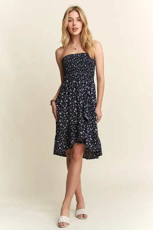 Smocked Floral Tube Dress with Pockets - Eclectage