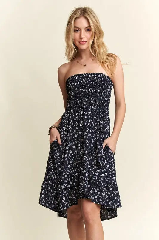 Smocked Floral Tube Dress with Pockets - Eclectage