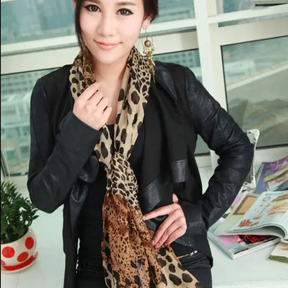 New Noble Fashion Women Long Soft Wrap Lady Shawl Silk Chiffon Scarves Leopard Print Shawl All-match Lady Soft Scarf