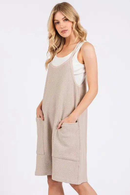 Oatmeal Color Spaghetti Strap Overalls - Overalls