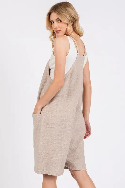 Oatmeal Color Spaghetti Strap Overalls - Overalls