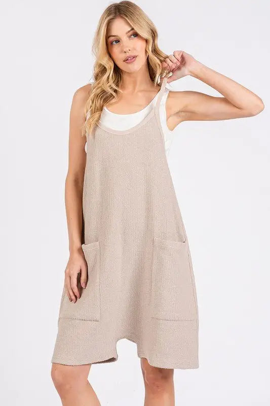 Oatmeal Color Spaghetti Strap Overalls - Overalls