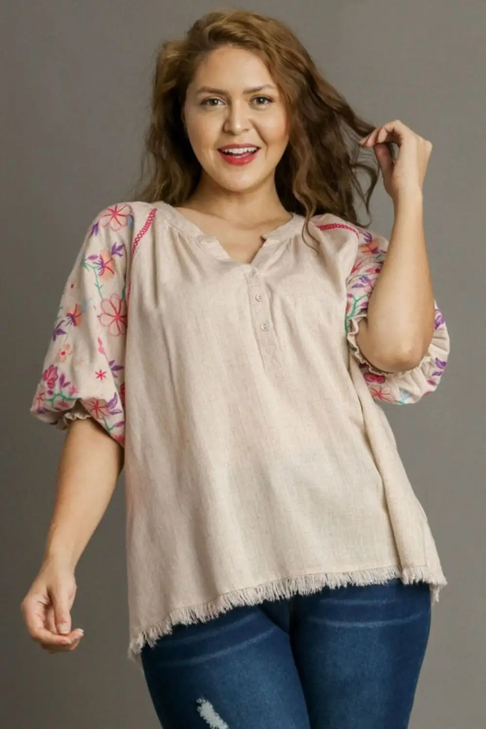 Oatmeal Half Button Top - Eclectage