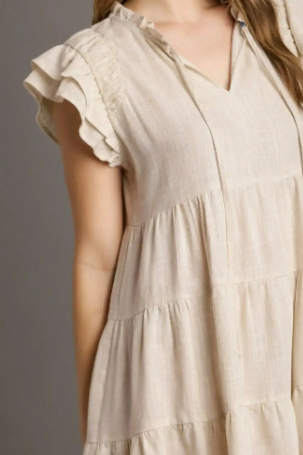 Oatmeal Linen Tiered Mini Dress - Eclectage