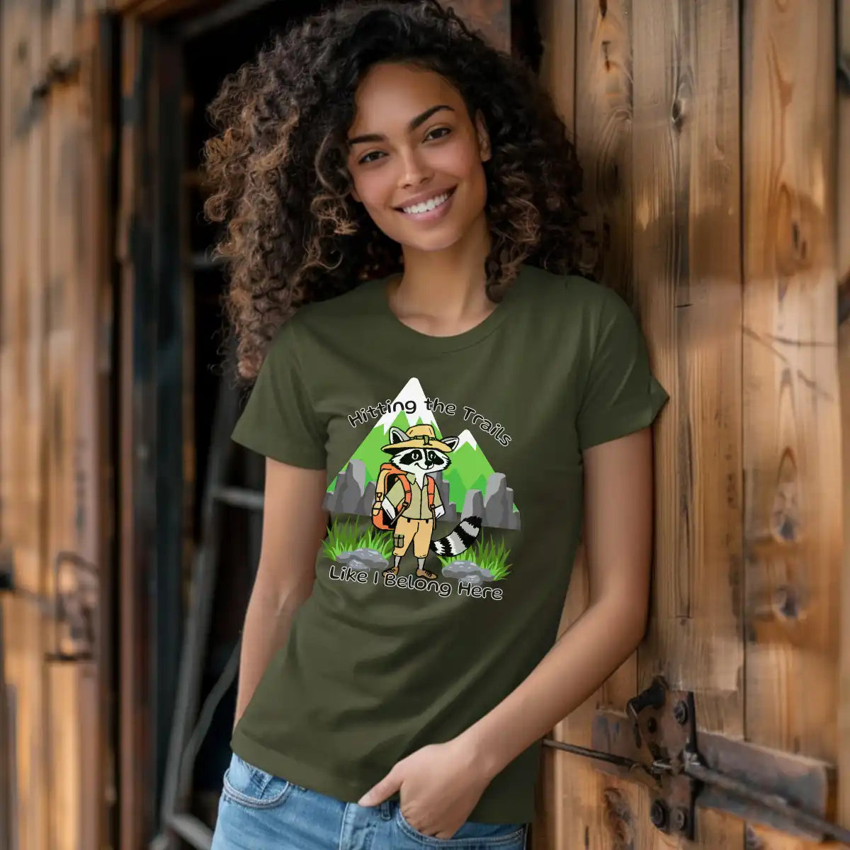 Hiking Raccoon Graphic T-Shirts