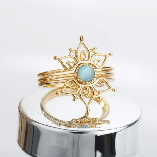 Opal Lotus Ring Stainless Steel
