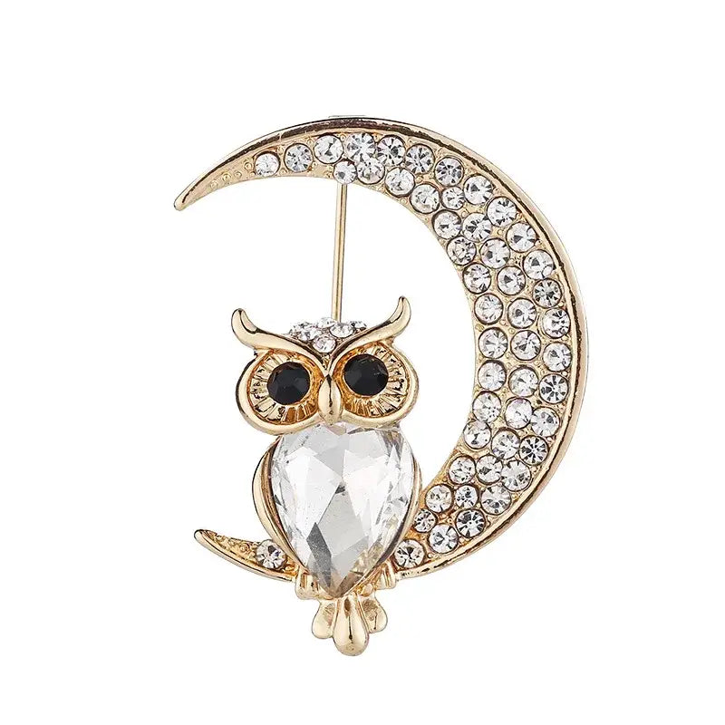 Cute Owl Crystal Brooch Female Retro Cartoon Animal Brooches for Women Luxury Accessories Broches Para Ropa Mujer