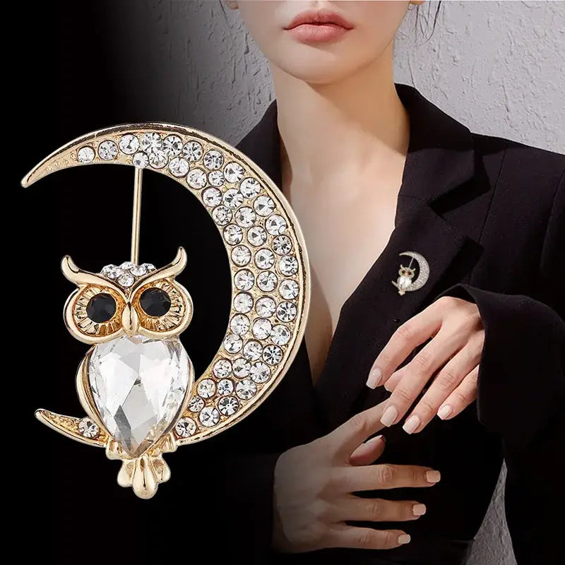 Cute Owl Crystal Brooch Female Retro Cartoon Animal Brooches for Women Luxury Accessories Broches Para Ropa Mujer