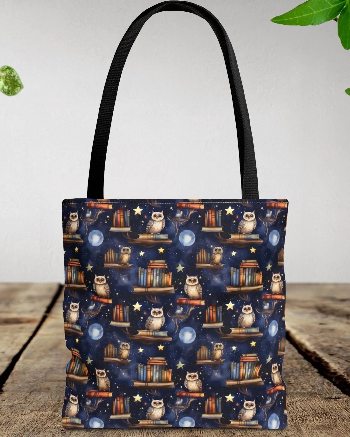 Owls and Books Tote Bag 13’’ × 13’’ / Black Tote Bags