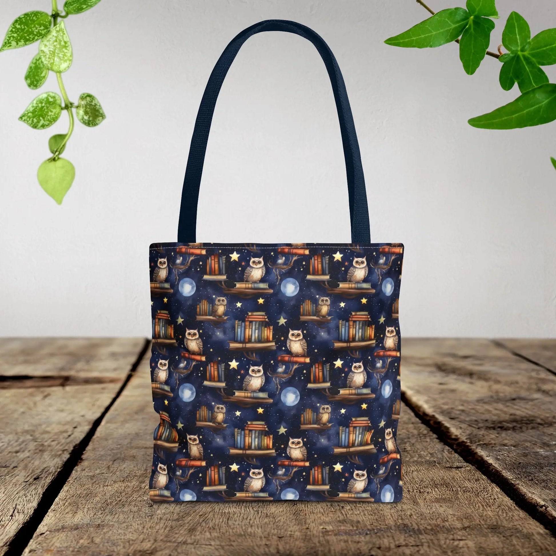 Owls and Books Tote Bag 13’’ × 13’’ / Navy Tote Bags