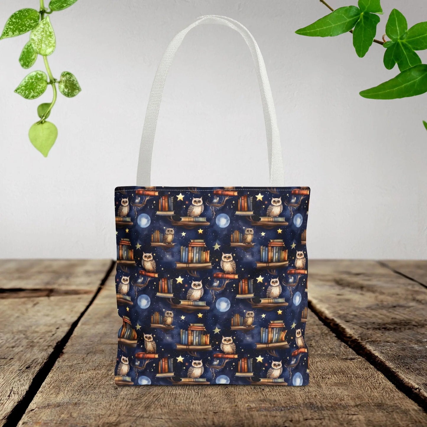Owls and Books Tote Bag 13’’ × 13’’ / White Tote Bags