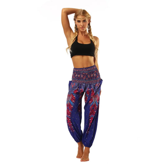 Peacock Feather Print Women’s Casual Leggings Yoga Dance Lightweight Breathable Sports Lantern Pants Women