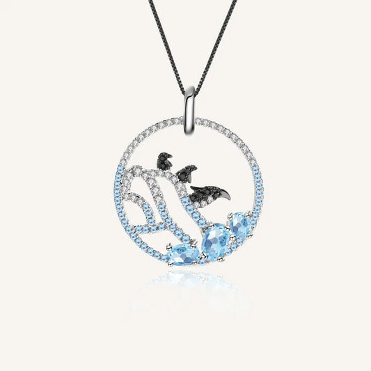 GEM’S BALLET Natural Blue Topaz 925 sterling Silver Cute Glacier Penguin Pendant Handcrafted Necklace For Women Fine Jewelry