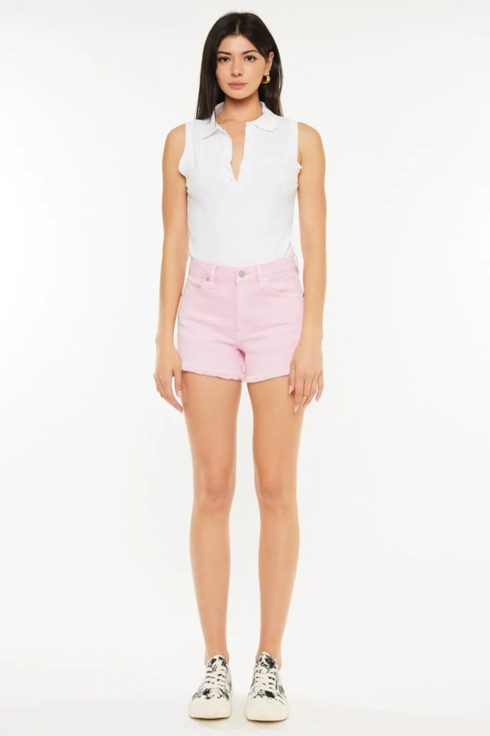 Pink Raw Hem Denim Shorts - Denim Shorts
