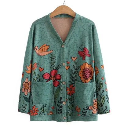 Plus Size Women’s Cardigan Floral with Birds