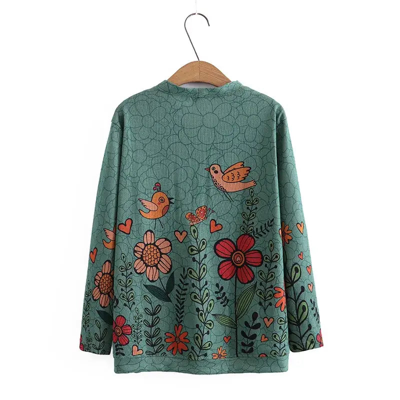 Plus Size Women’s Cardigan Floral with Birds