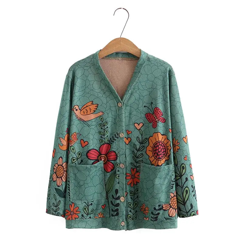 Plus Size Women’s Cardigan Floral with Birds