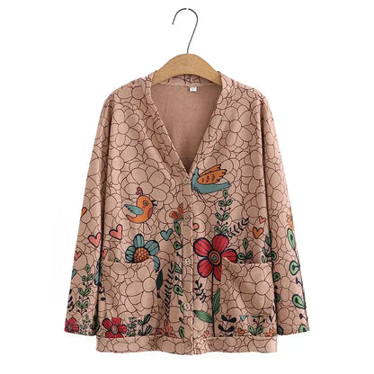 Plus Size Women’s Cardigan Floral with Birds