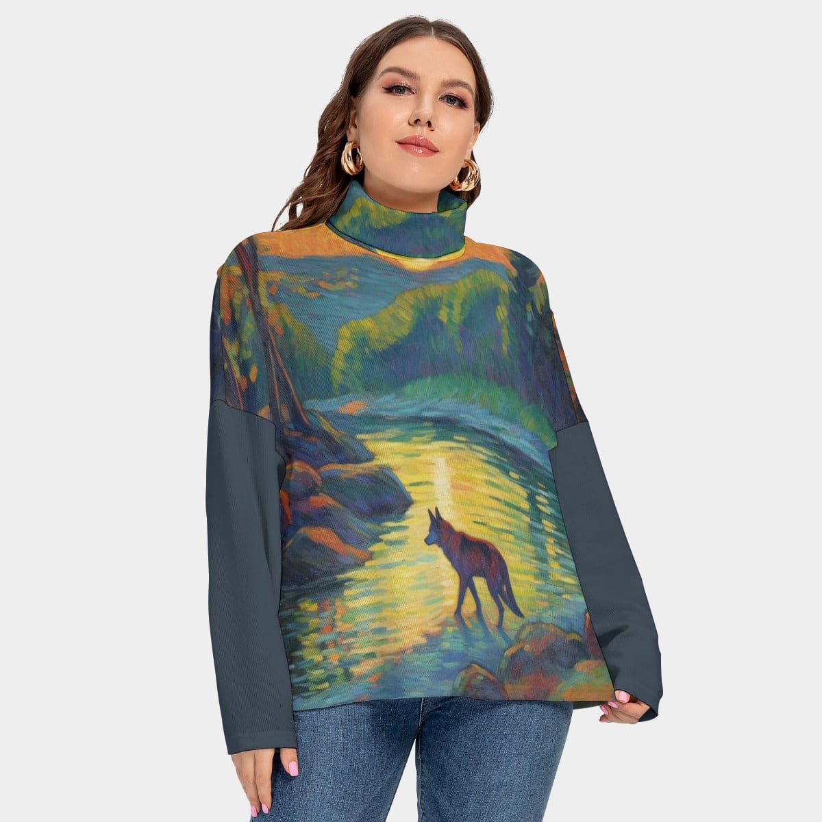 Plus Size Women’s Wolf Landscape Heavy Sweatshirt