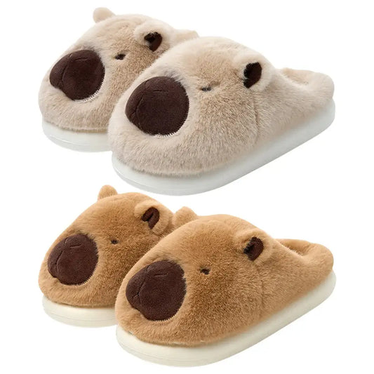 Plush Capybara Slippers Closed Toe Slippers Fluffy Couple Slippers Women’s Non-Slip Furry Animal Slippers for Indoor