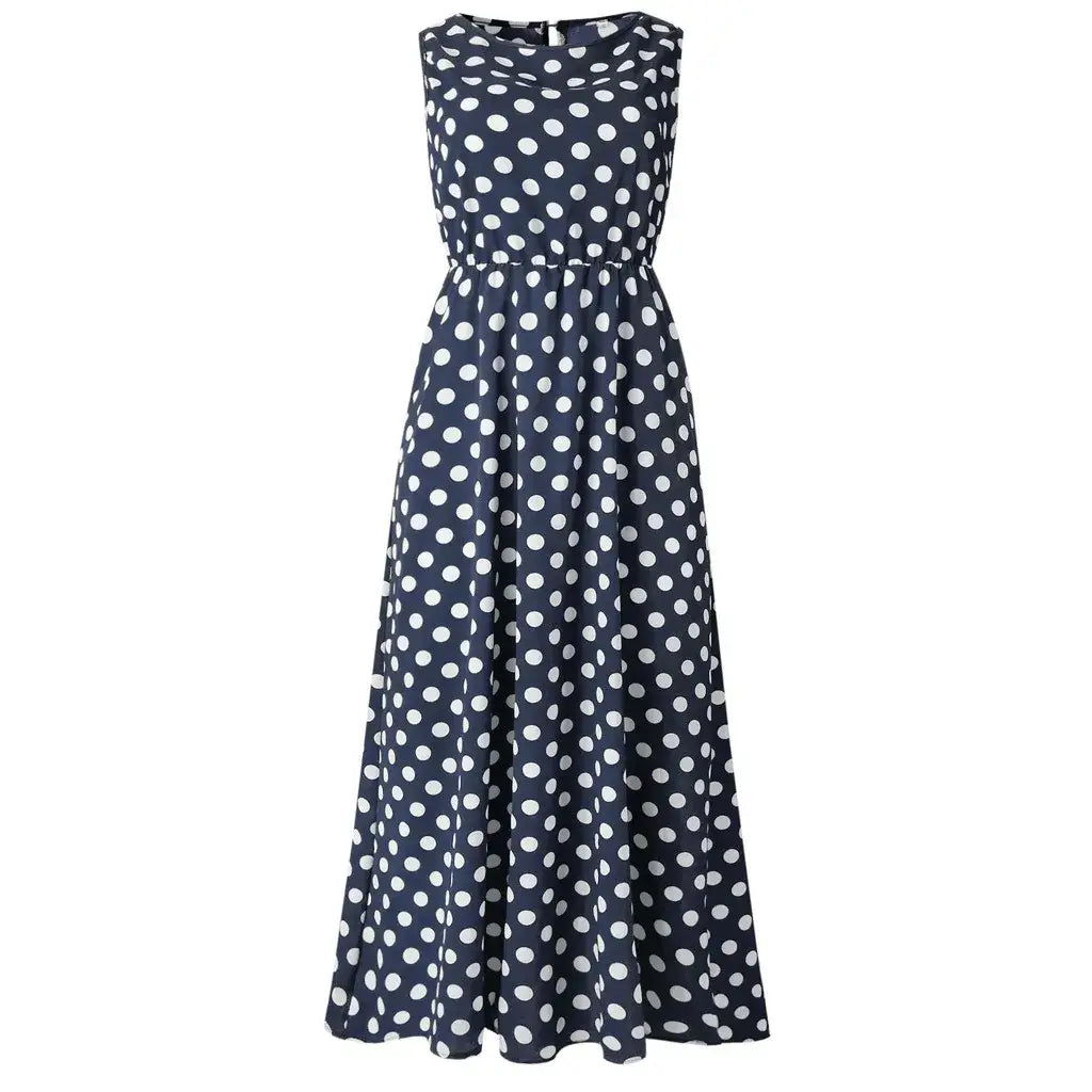 Polka Dot Maxi Sundress Navy Blue / XL / United States