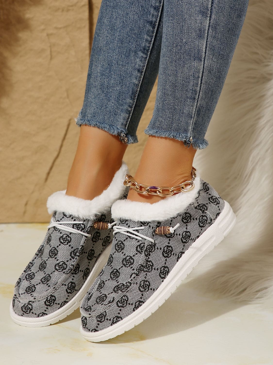 Printed Round Toe Flat Slip-Ons