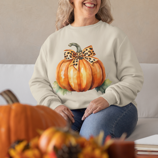 Pumpkin with Leopard Bow Sweatshirt