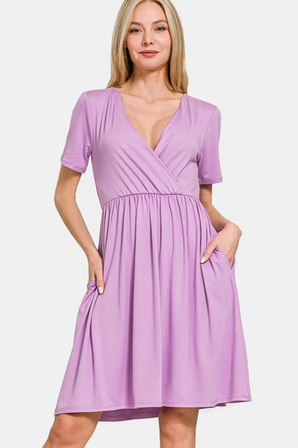 Purple Surplice Mini Dress - Mini Dresses