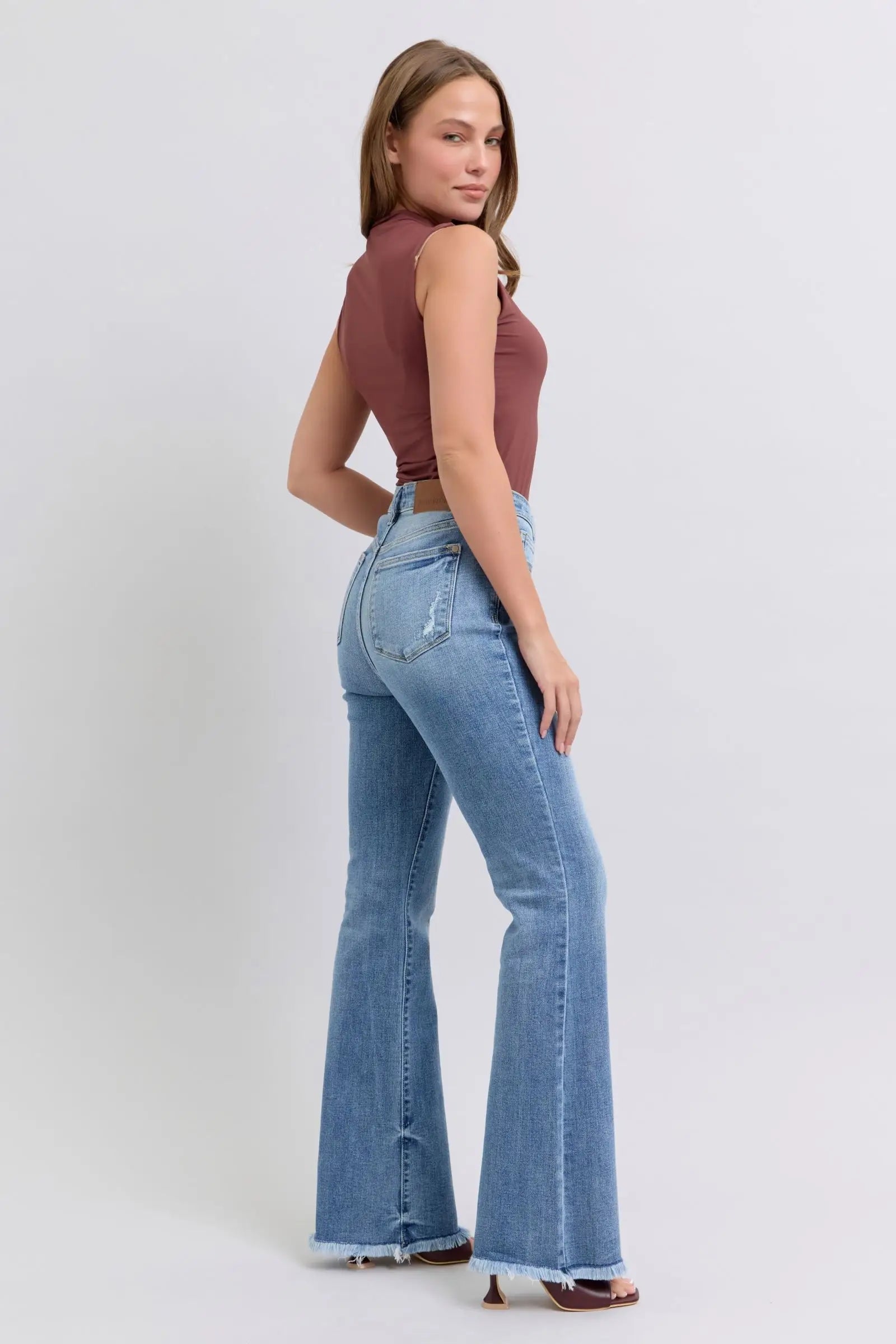 Raw Hem High Rise Bootcut Jeans - Eclectage