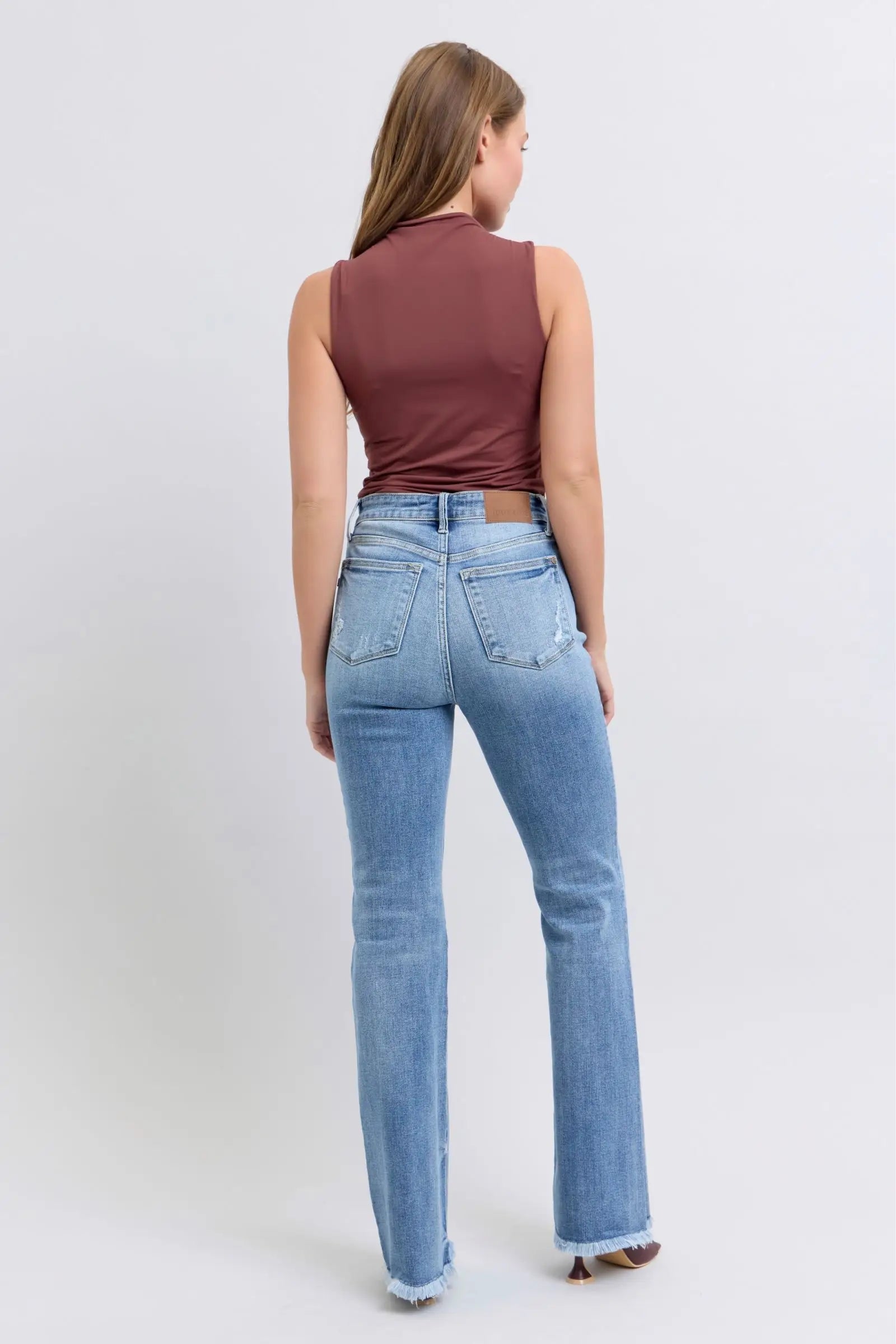 Raw Hem High Rise Bootcut Jeans - Eclectage