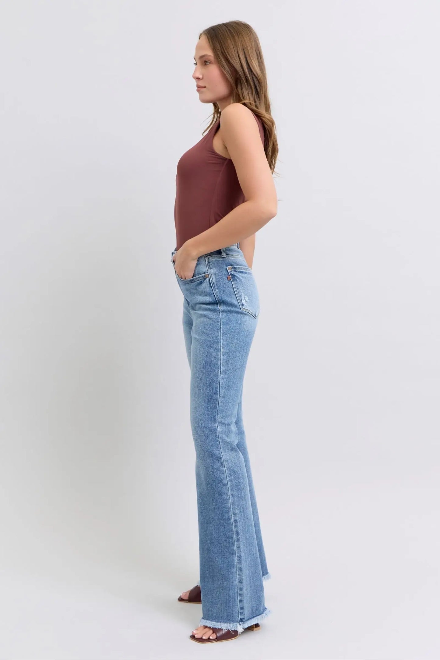 Raw Hem High Rise Bootcut Jeans - Eclectage