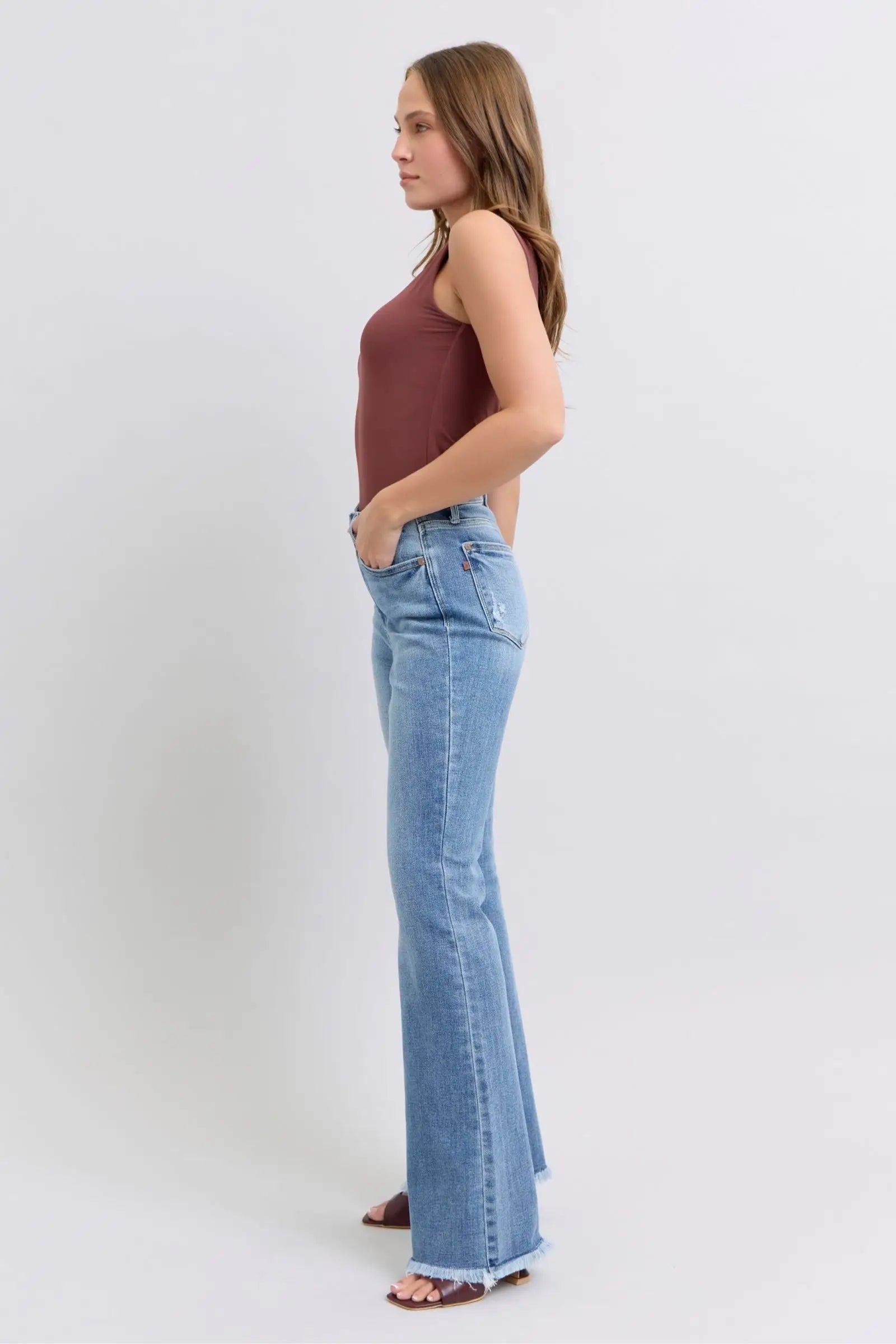Raw Hem High Rise Bootcut Jeans - Eclectage