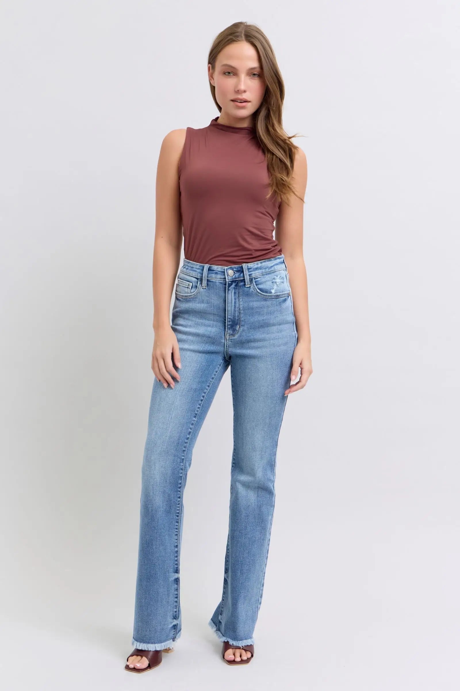 Raw Hem High Rise Bootcut Jeans - Eclectage