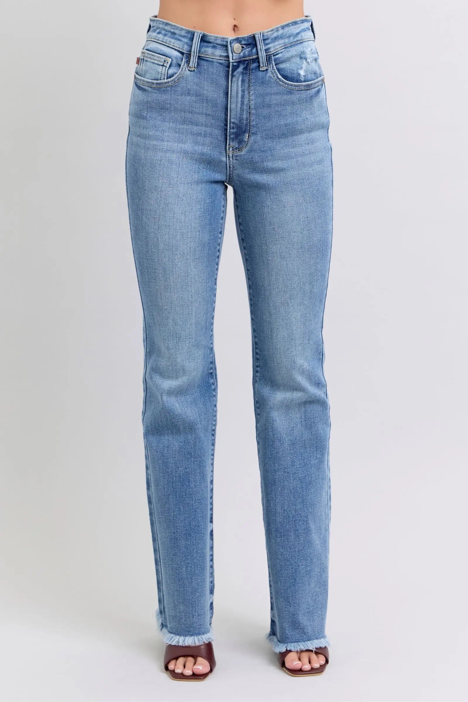 Raw Hem High Rise Bootcut Jeans - Eclectage