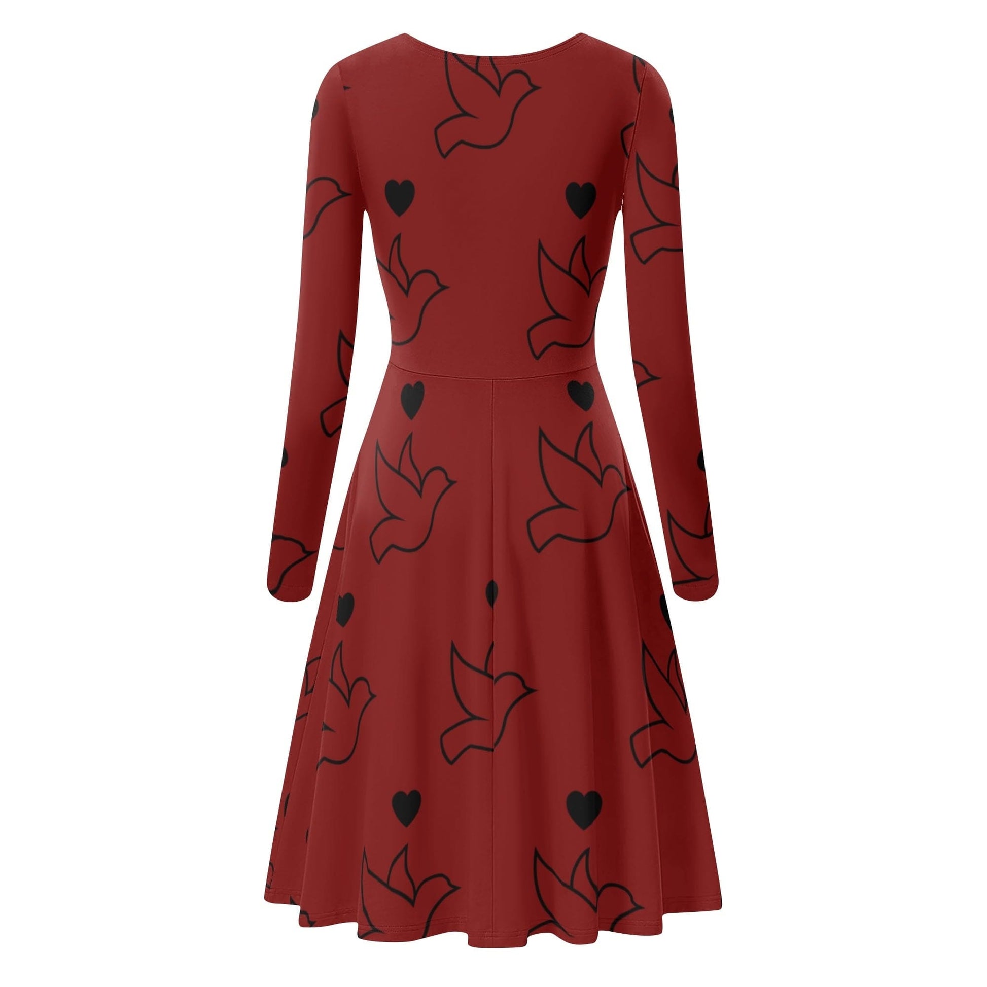 Red Doves and Hearts Long Sleeve Dress