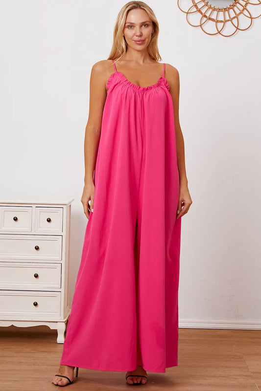 Ruffle Trim Tie Back Cami Jumpsuit with Pockets - Eclectage