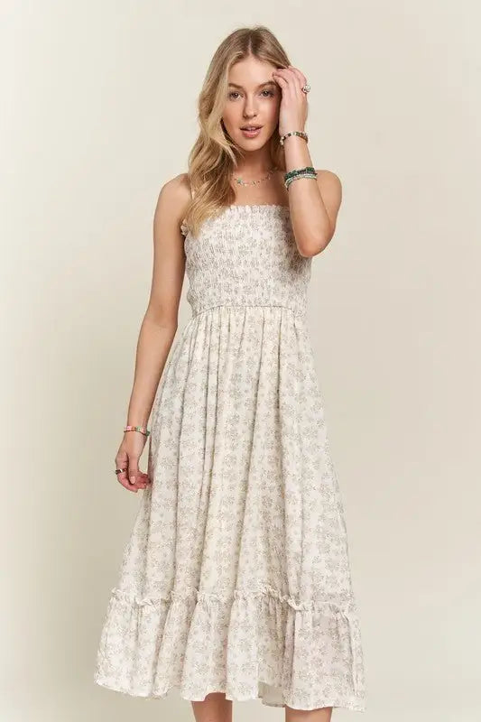 Sage Floral Ruffled Hem Cami Dress - Sleeveless Dresses