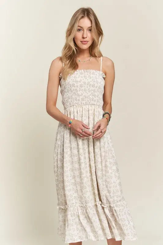 Sage Floral Ruffled Hem Cami Dress - Sleeveless Dresses