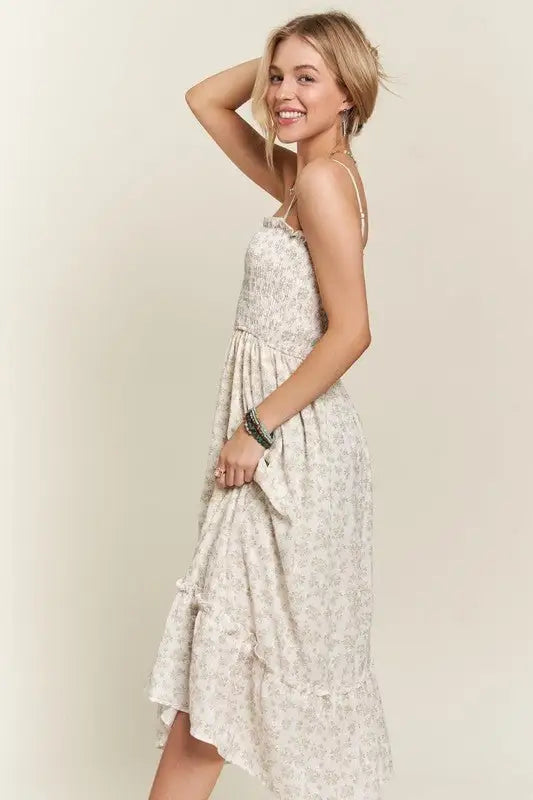 Sage Floral Ruffled Hem Cami Dress - Sleeveless Dresses