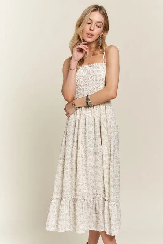 Sage Floral Ruffled Hem Cami Dress - Sleeveless Dresses